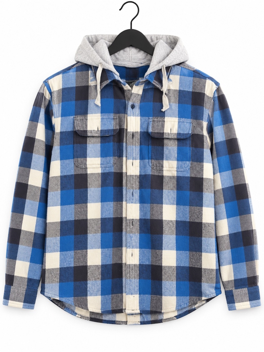 American Eagle Men’s Hooded Plaid Flannel Shirt Jacket Blue Gray L